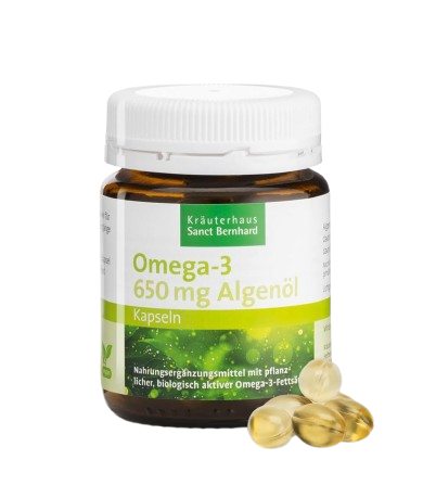 Sanct Bernhard Omega-3 Algae Oil Capsules, Vegan, 650 mg Vegetable Omega-3 Oil, 60 Capsules