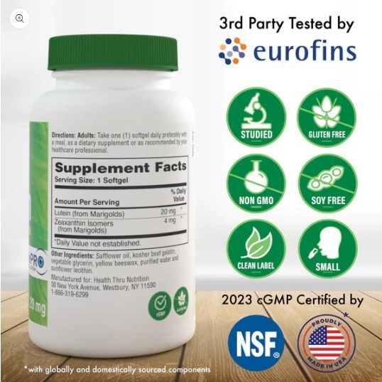 HEALTH THRU NUTRITION Lutein 葉黃素 20mg及玉米黃素 4mg | 60粒