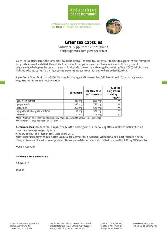 德國Sanct Bernhard 400mg 綠茶兒茶素 | 120粒
