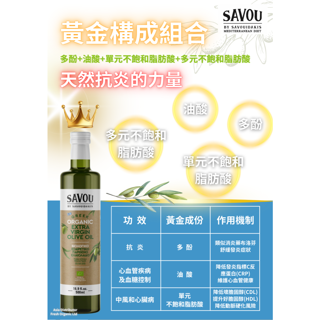 SAVOU 薩鬱有機特級初榨冷壓橄欖油(高多酚) | 500ml (預購，7月中左右到達，或會有所延誤)