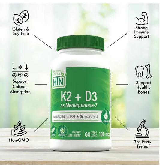 Health Thru Nutrition Vitamin K2 + D3 | 60粒素食膠囊