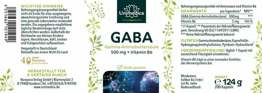 Unimedica - GABA 500mg + Vitamin B6 | 200 veggie caps