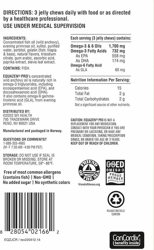 Equazen PRO omega3 - DHA/EPA Omega-3 + Omega-6 補充腦部支援*(45 顆果凍咀嚼片) 2件或6件裝 預訂需時1個月